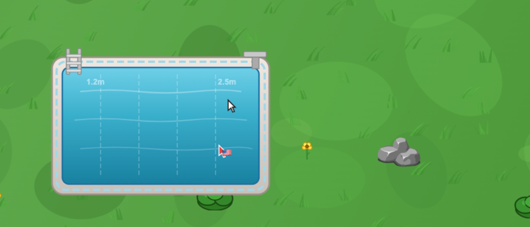 Cursor camp sandbox outdoor swimming pool with lounge chairs