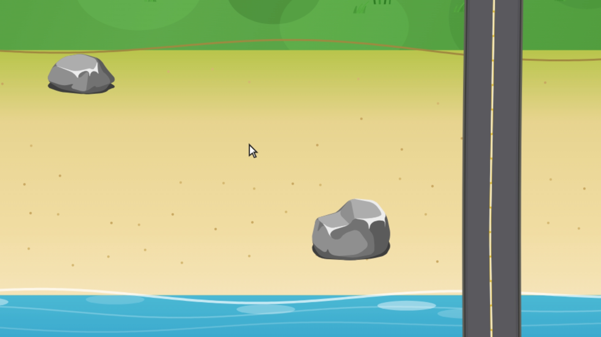 Cursor camp sandbox beach shoreline with ocean waves and sand