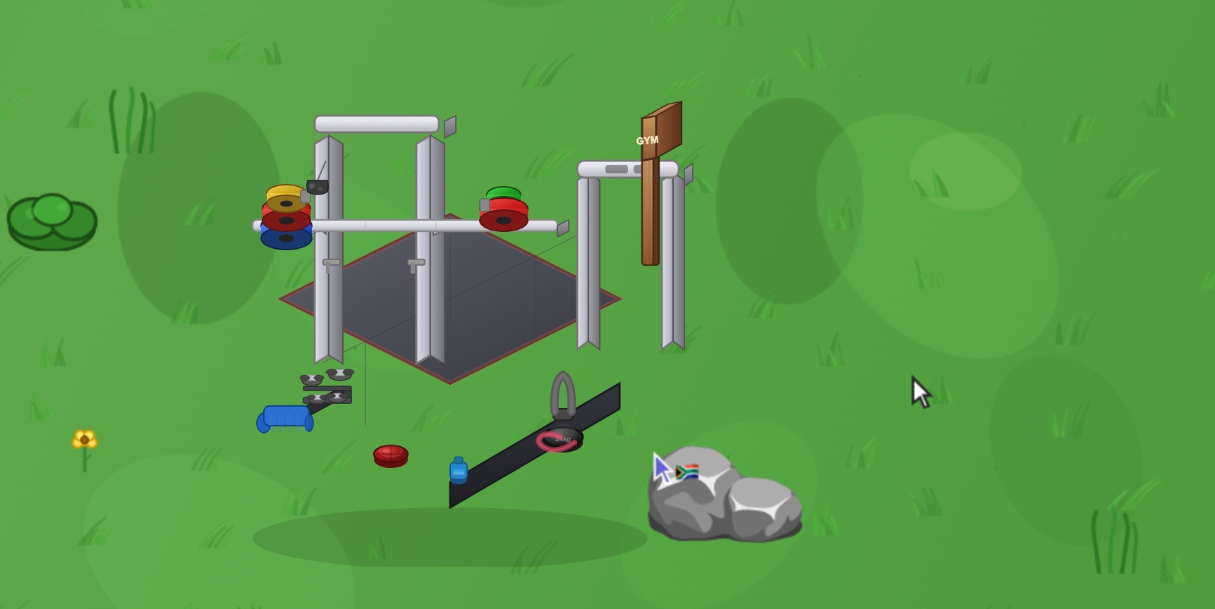 Cursor camp sandbox outdoor gym with squat rack and weight plates