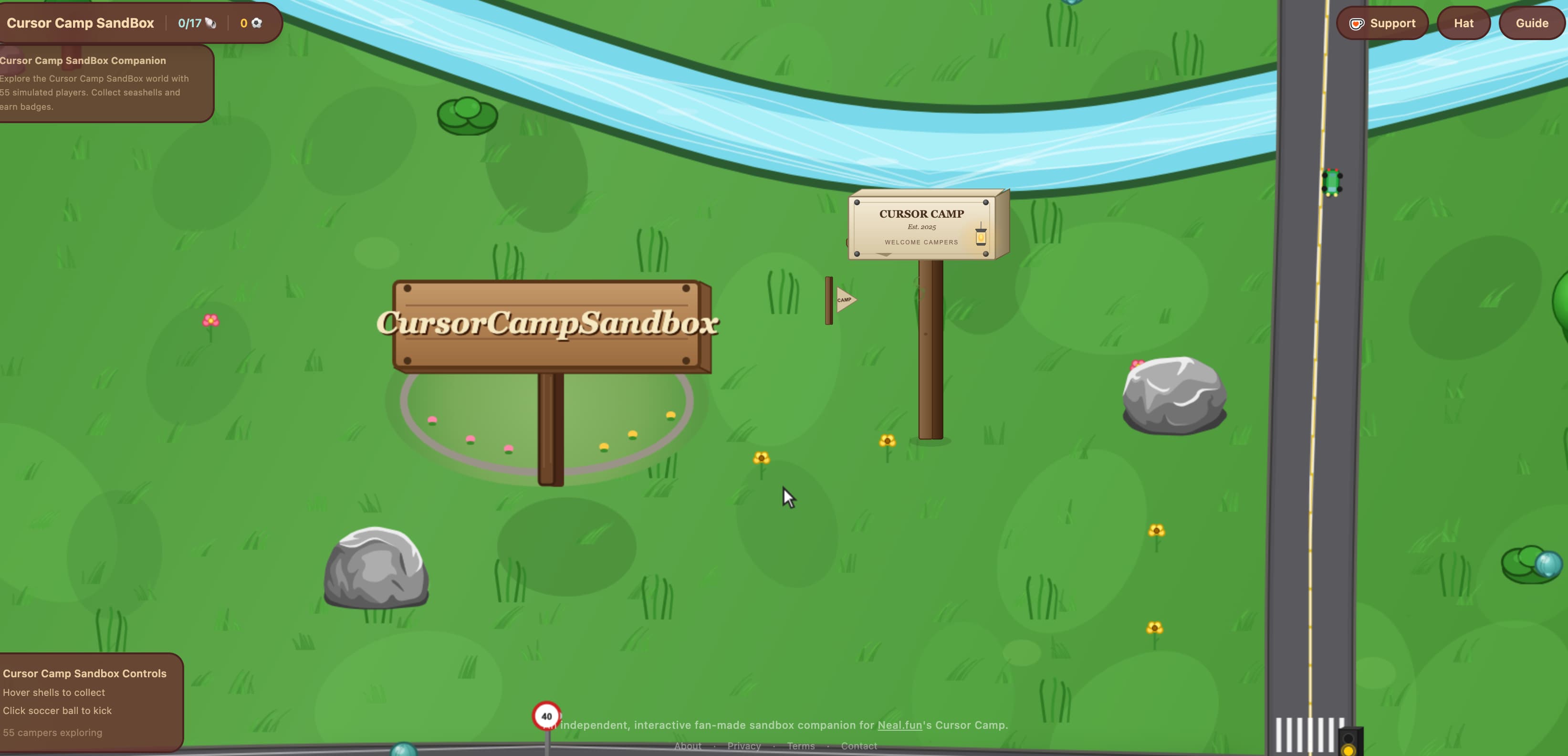 Cursor camp sandbox welcome signpost at the main entrance clearing