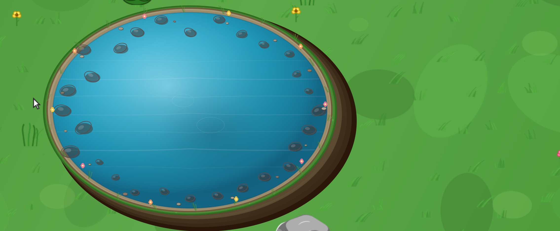 Cursor camp sandbox lake with central island and wooden bridge